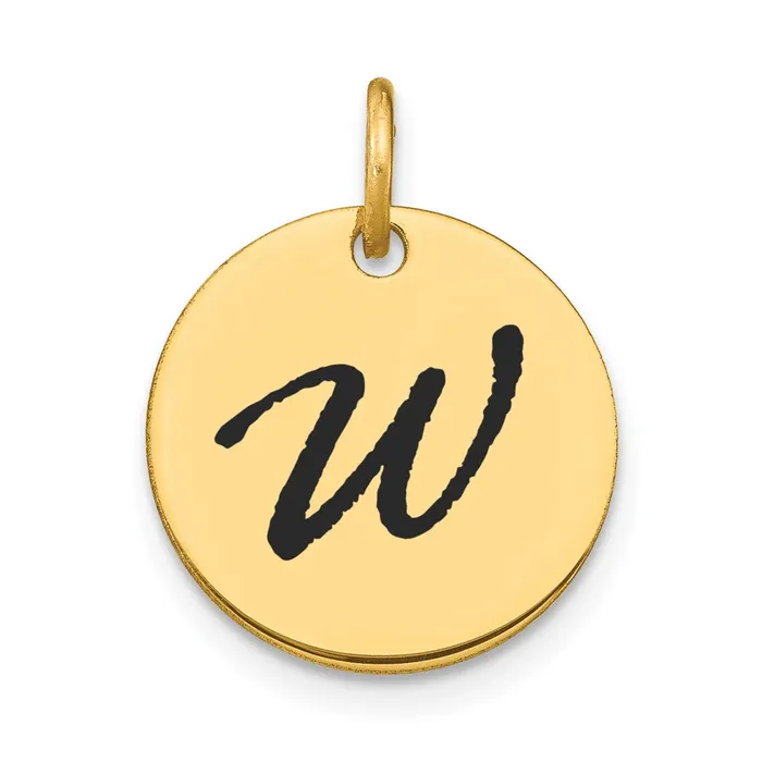 Charm Necklaces 14k Yellow Gold Polished Black Enamel Letter W Initial Disk Charm TreasureFineJewelers Charm Necklaces 14k Yellow Gold Polished Black Enamel Letter W Initial Disk Charm TreasureFineJewelers