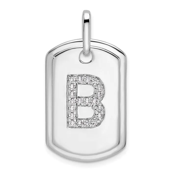 Charm Necklaces TreasureFineJewelers 14K White Gold Diamond Initial B Dog Tag Charm Charm Necklaces TreasureFineJewelers 14K White Gold Diamond Initial B Dog Tag Charm