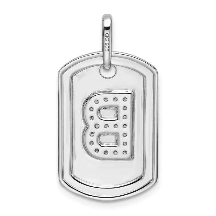 Charm Necklaces TreasureFineJewelers 14K White Gold Diamond Initial B Dog Tag Charm