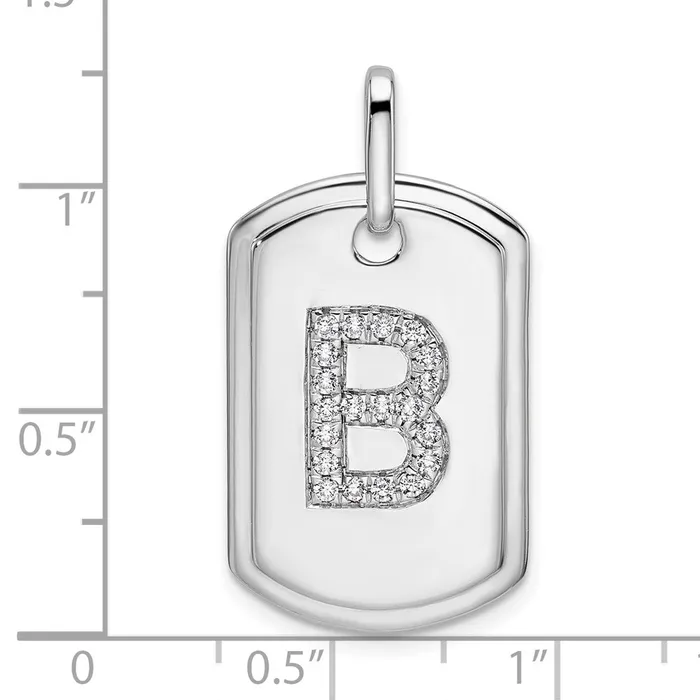 Charm Necklaces TreasureFineJewelers 14K White Gold Diamond Initial B Dog Tag Charm