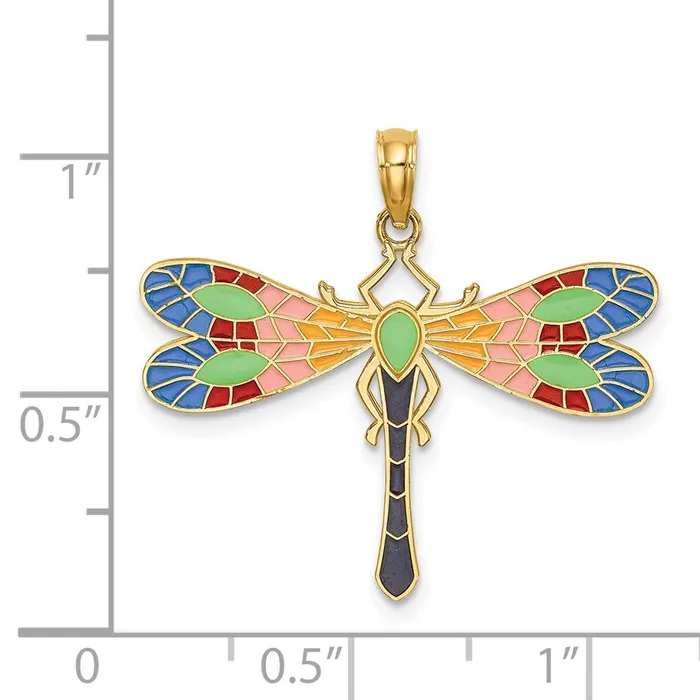 Charm Necklaces TreasureFineJewelers 14k Yellow Gold Multi Color Enamel Dragonfly Charm