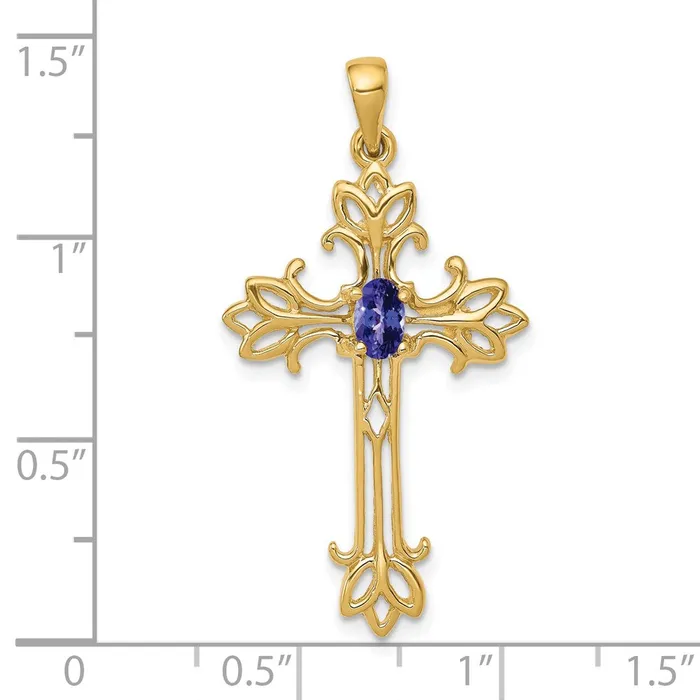 Necklaces TreasureFineJewelers 14k Yellow Gold 5x3mm Oval Tanzanite cross pendant
