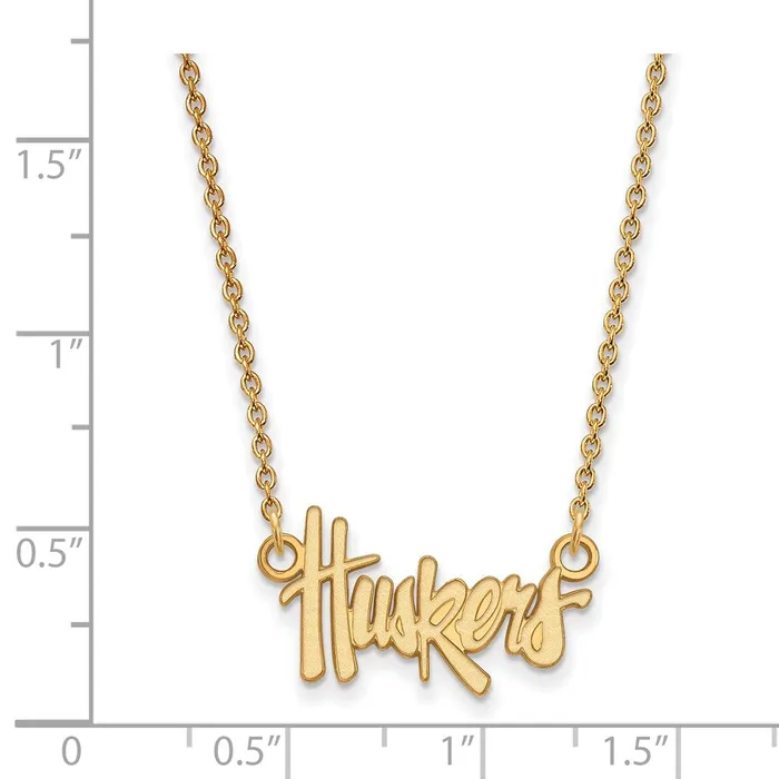 Necklaces TreasureFineJewelers Sterling Silver Goldplated University of Nebraska Huskers Script Small Pendant 18 inch Necklace