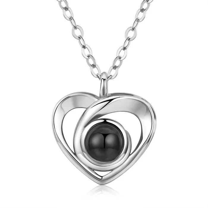 Sterling Silver I Love You Heart Projection Necklace with Picture Inside Trendolla Jewelry Necklaces Sterling Silver I Love You Heart Projection Necklace with Picture Inside Trendolla Jewelry Necklaces