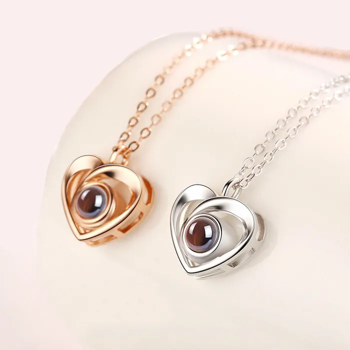 Sterling Silver I Love You Heart Projection Necklace with Picture Inside Trendolla Jewelry Necklaces