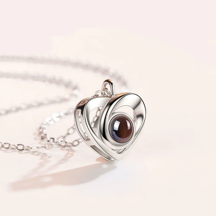 Sterling Silver I Love You Heart Projection Necklace with Picture Inside Trendolla Jewelry Necklaces