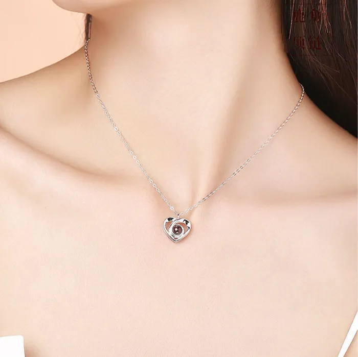 Sterling Silver I Love You Heart Projection Necklace with Picture Inside Trendolla Jewelry Necklaces