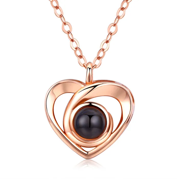 Sterling Silver I Love You Heart Projection Necklace with Picture Inside Trendolla Jewelry Necklaces