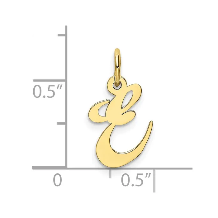 TreasureFineJewelers Charm Necklaces 10k Yellow Gold Small Fancy Script Initial E Charm