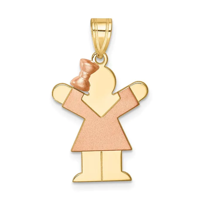 TreasureFineJewelers Charm Necklaces 14k TwoTone Small Girl w Bow on Left Engravable Charm TreasureFineJewelers Charm Necklaces 14k TwoTone Small Girl w Bow on Left Engravable Charm