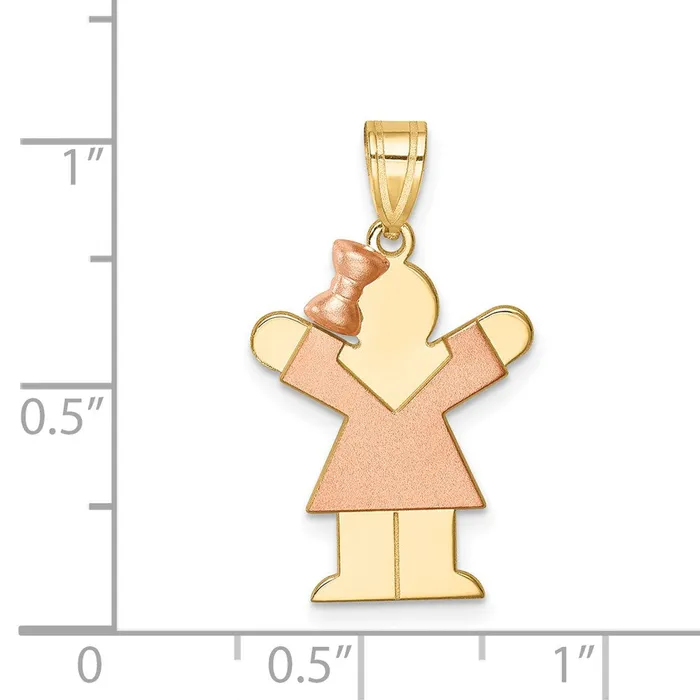 TreasureFineJewelers Charm Necklaces 14k TwoTone Small Girl w Bow on Left Engravable Charm