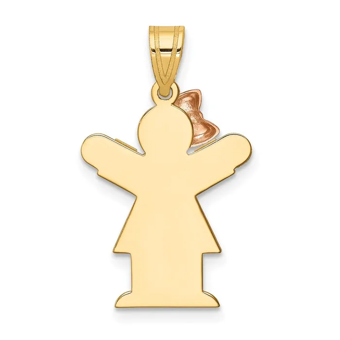 TreasureFineJewelers Charm Necklaces 14k TwoTone Small Girl w Bow on Left Engravable Charm