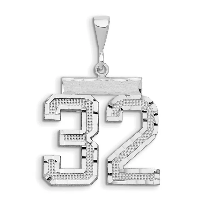 TreasureFineJewelers Charm Necklaces 14k White Gold Small Brushed Diamondcut Number 32 Charm TreasureFineJewelers Charm Necklaces 14k White Gold Small Brushed Diamondcut Number 32 Charm