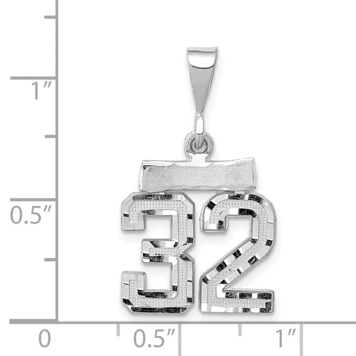 TreasureFineJewelers Charm Necklaces 14k White Gold Small Brushed Diamondcut Number 32 Charm