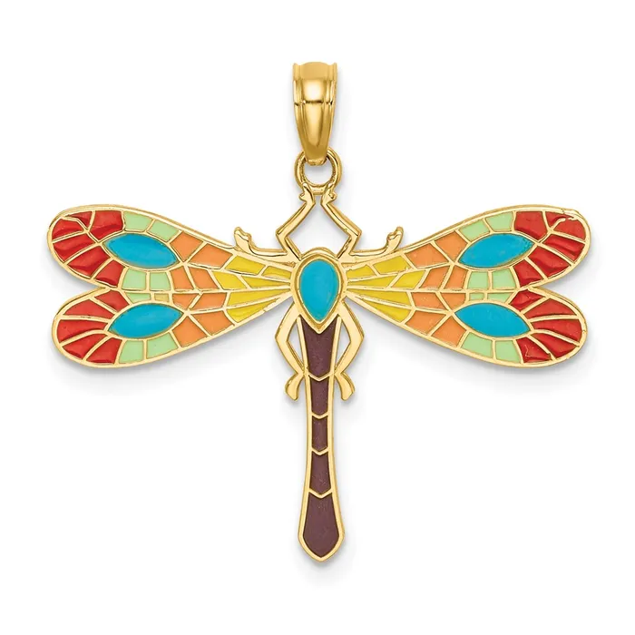 TreasureFineJewelers Charm Necklaces 14k Yellow Gold Multi Color Enamel Dragonfly Charm TreasureFineJewelers Charm Necklaces 14k Yellow Gold Multi Color Enamel Dragonfly Charm
