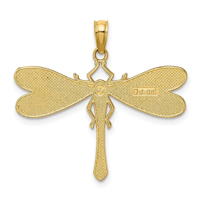 TreasureFineJewelers Charm Necklaces 14k Yellow Gold Multi Color Enamel Dragonfly Charm