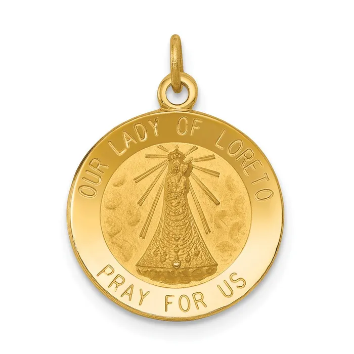 TreasureFineJewelers Charm Necklaces 14k Yellow Gold Our Lady of Loreto Medal Charm TreasureFineJewelers Charm Necklaces 14k Yellow Gold Our Lady of Loreto Medal Charm