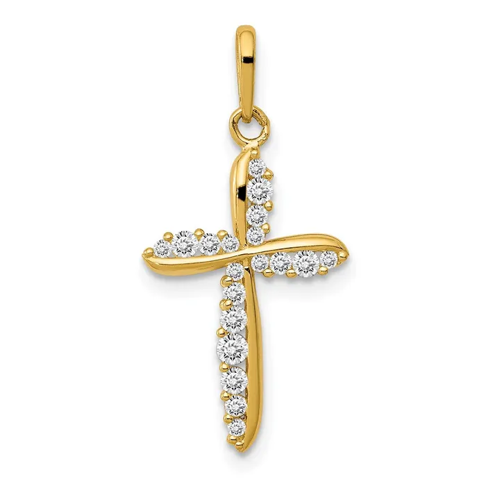 TreasureFineJewelers Charm Necklaces 14k Yellow Gold Polished CZ Cross Charm TreasureFineJewelers Charm Necklaces 14k Yellow Gold Polished CZ Cross Charm