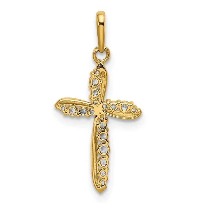 TreasureFineJewelers Charm Necklaces 14k Yellow Gold Polished CZ Cross Charm