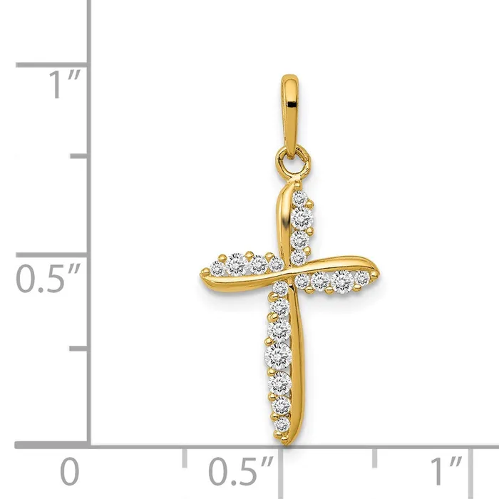 TreasureFineJewelers Charm Necklaces 14k Yellow Gold Polished CZ Cross Charm