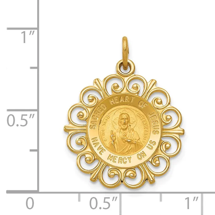 TreasureFineJewelers Charm Necklaces 14k Yellow Gold Sacred Heart of Jesus Medal Charm