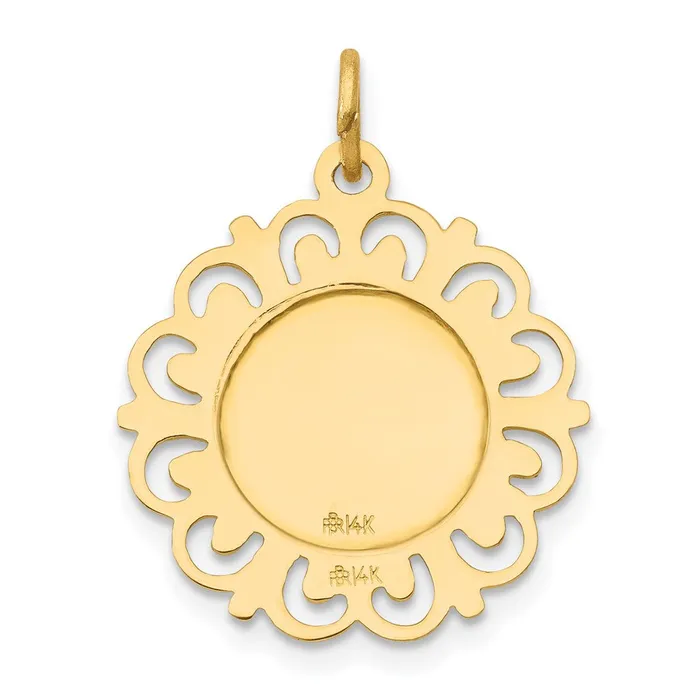 TreasureFineJewelers Charm Necklaces 14k Yellow Gold Sacred Heart of Jesus Medal Charm