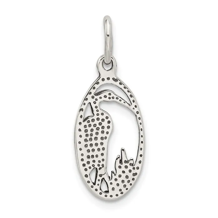 TreasureFineJewelers Rings Sterling Silver Antiqued Crane in Oval Frame Charm