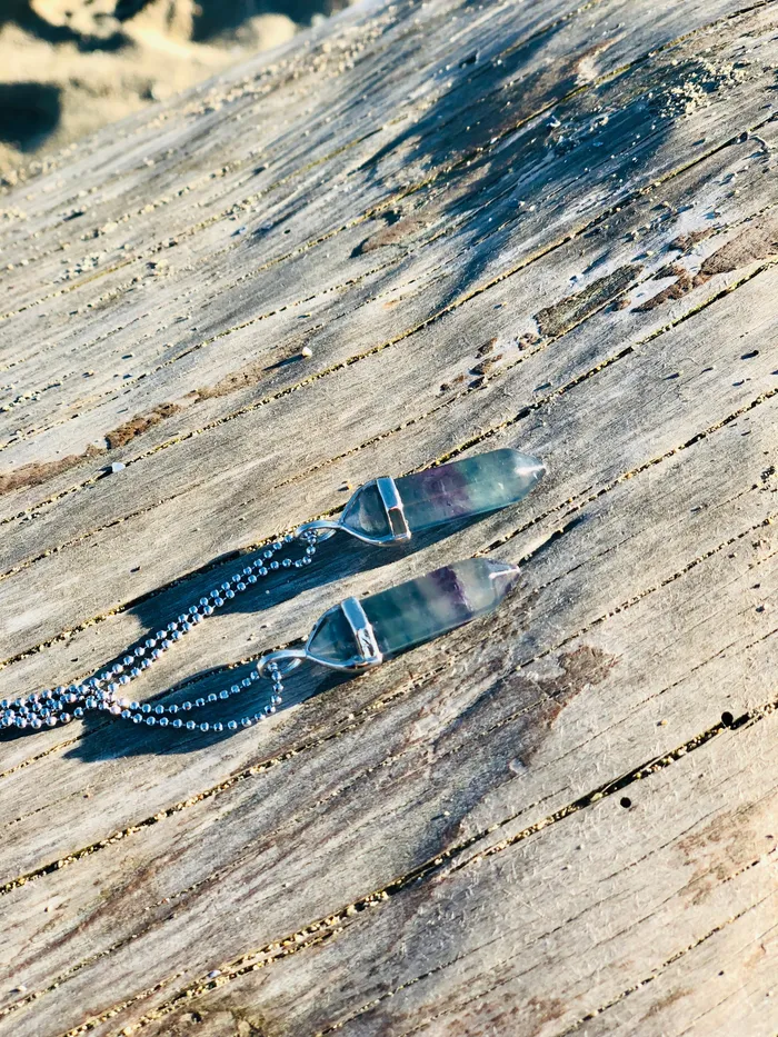 CSJA Rainbow Fluorite Crystal Necklace Necklaces