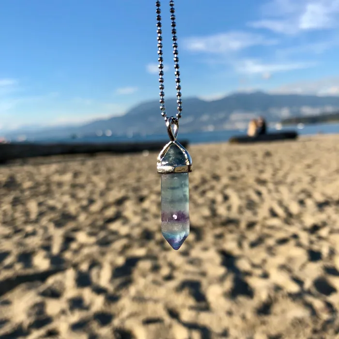 CSJA Rainbow Fluorite Crystal Necklace Necklaces