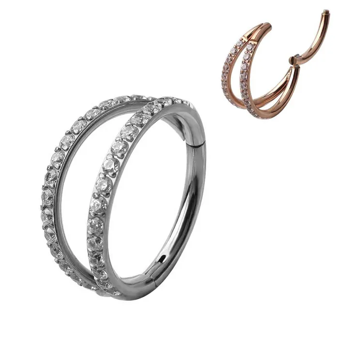 Double CZ Clicker Ring 16g Body Clickers Body Jewelry Rings