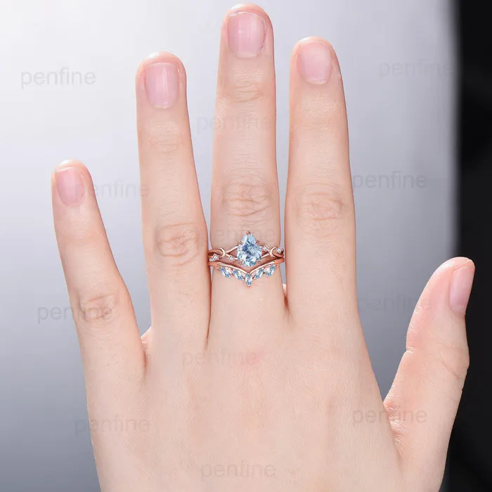 Rings PENFINE Vinatge pear shaped moissanite wedding ring set moon engagement ring women vintage unique anniversary gift rose gold lab grown diamond ring Rings PENFINE Vinatge pear shaped moissanite wedding ring set moon engagement ring women vintage unique anniversary gift rose gold lab grown diamond ring