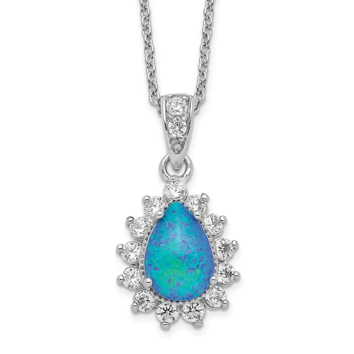 Rings WB Choice Jewelry Cheryl M Sterling Silver Rhodplated CZ Created Blue Opal 185in NecklacWBCQCM1387185 Rings WB Choice Jewelry Cheryl M Sterling Silver Rhodplated CZ Created Blue Opal 185in NecklacWBCQCM1387185