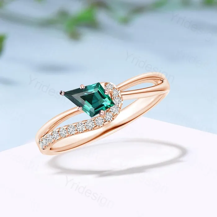 Unique Kite cut emerald engagement ring split shank silver rose gold green stone eternity may birthstone wedding ring mom anniversary gifts PENFINE Rings Unique Kite cut emerald engagement ring split shank silver rose gold green stone eternity may birthstone wedding ring mom anniversary gifts PENFINE Rings