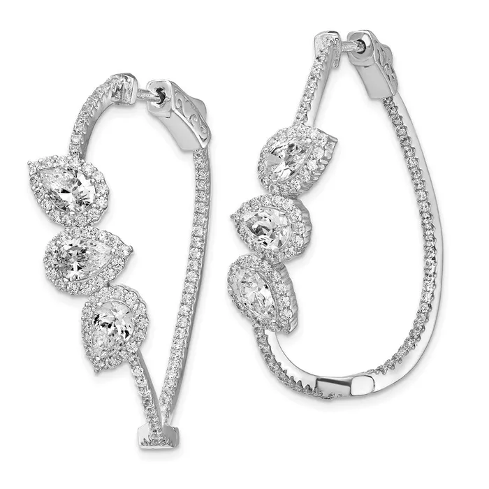 WB Choice Jewelry Earrings Sterling Silver Polished Curvy Pear Halo CZ In and Out Oval Hoop EarringsWBCQE13029 WB Choice Jewelry Earrings Sterling Silver Polished Curvy Pear Halo CZ In and Out Oval Hoop EarringsWBCQE13029