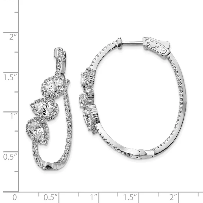 WB Choice Jewelry Earrings Sterling Silver Polished Curvy Pear Halo CZ In and Out Oval Hoop EarringsWBCQE13029 WB Choice Jewelry Earrings Sterling Silver Polished Curvy Pear Halo CZ In and Out Oval Hoop EarringsWBCQE13029