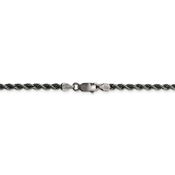 WB Choice Jewelry Rings Sterling Silver Rutheniumplated 3mm Rope ChainWBCQFC20124