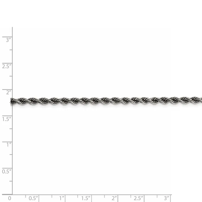WB Choice Jewelry Rings Sterling Silver Rutheniumplated 3mm Rope ChainWBCQFC20124